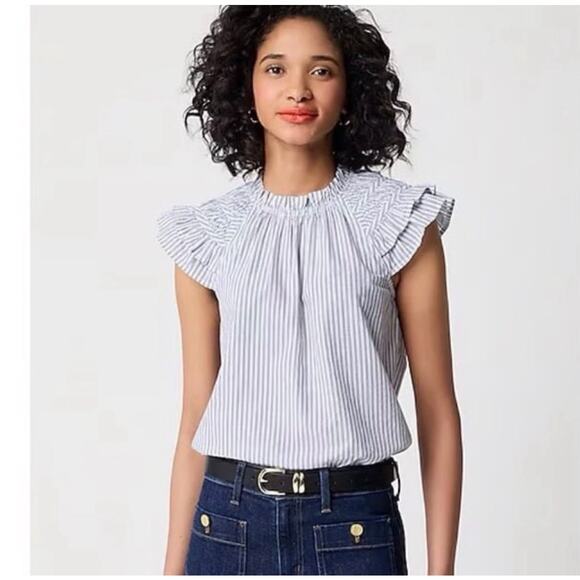 J.Crew Tops - J.Crew Striped Ruffle Flutter Sleeve Cotton Blouse | Women's Medium